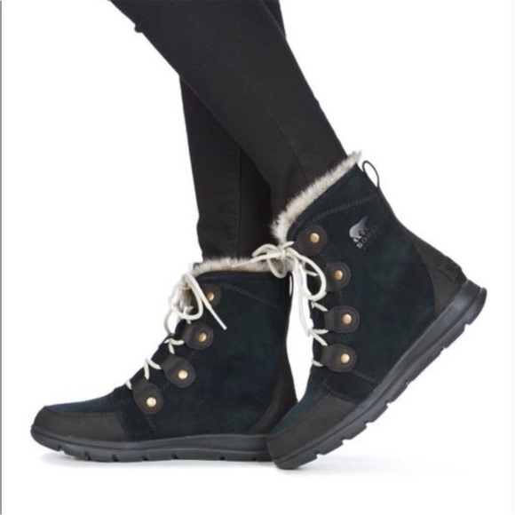 Sorel Explorer Joan Black/ Stone High Top leather boots sz 10 - Picture 5 of 16